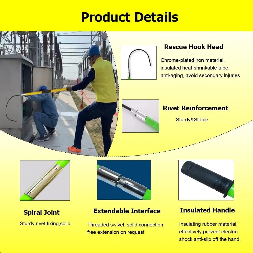 Portable High Voltage Insulated Rescue Hook, Electrocution Emergency Rescue Pole with Hook, Fire Electrician Factory Home(Yellow,3.3Ft)