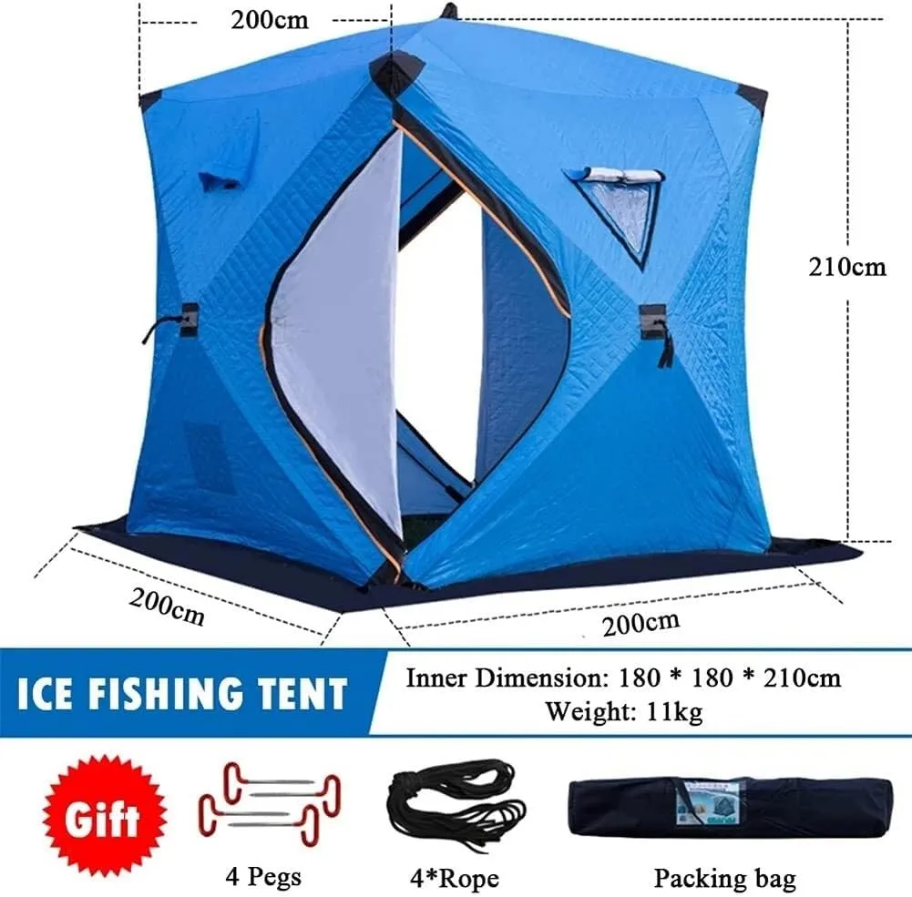 Portable Ice Fishing Shelter 3,4 People,Quick,Open Winter Camping Tent Waterproofs Windproof Outdoor Cotton Warm Ice Fishing Tent