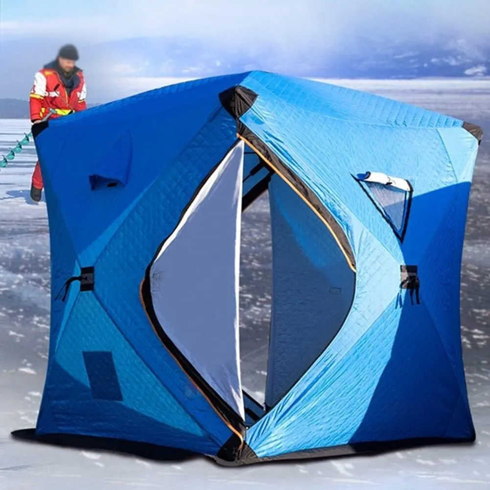 Portable Ice Fishing Shelter 3,4 People,Quick,Open Winter Camping Tent Waterproofs Windproof Outdoor Cotton Warm Ice Fishing Tent