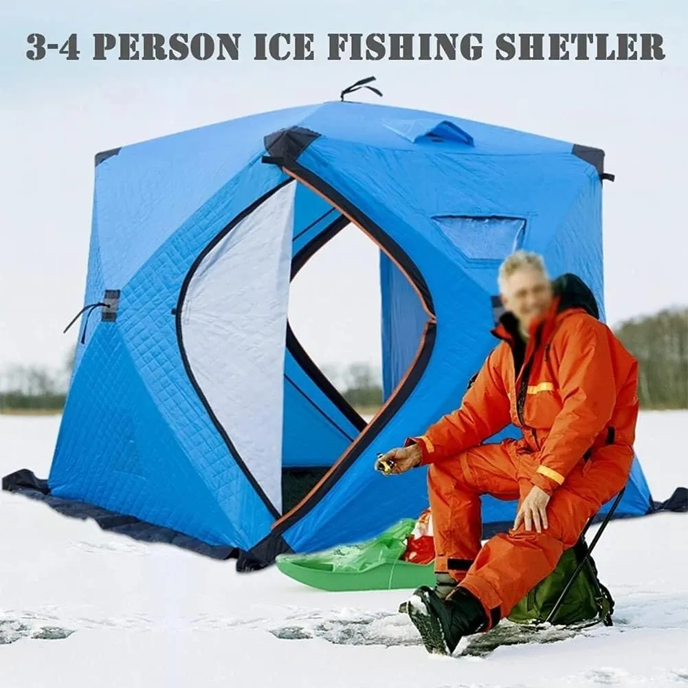 Portable Ice Fishing Shelter 3,4 People,Quick,Open Winter Camping Tent Waterproofs Windproof Outdoor Cotton Warm Ice Fishing Tent
