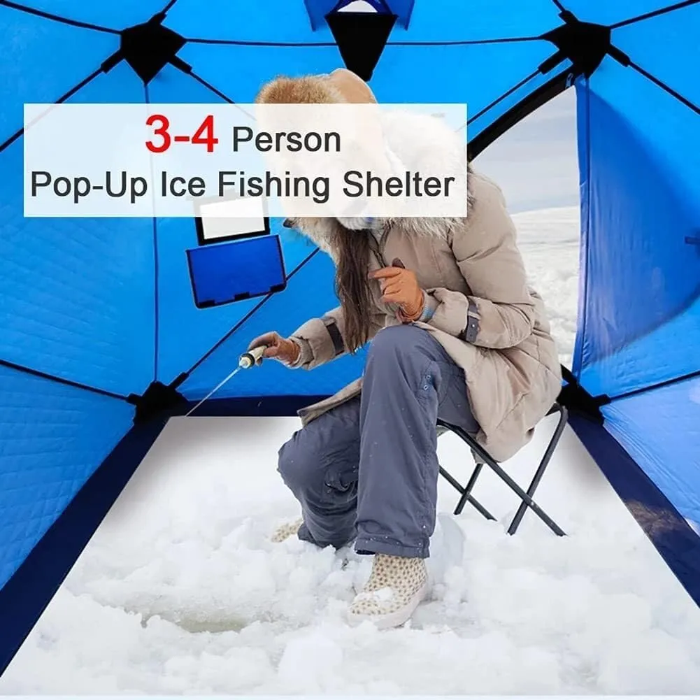 Portable Ice Fishing Shelter 3,4 People,Quick,Open Winter Camping Tent Waterproofs Windproof Outdoor Cotton Warm Ice Fishing Tent