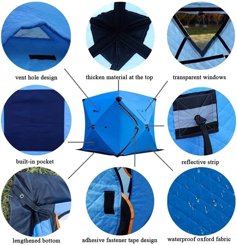 Portable Ice Fishing Shelter 3,4 People,Quick,Open Winter Camping Tent Waterproofs Windproof Outdoor Cotton Warm Ice Fishing Tent