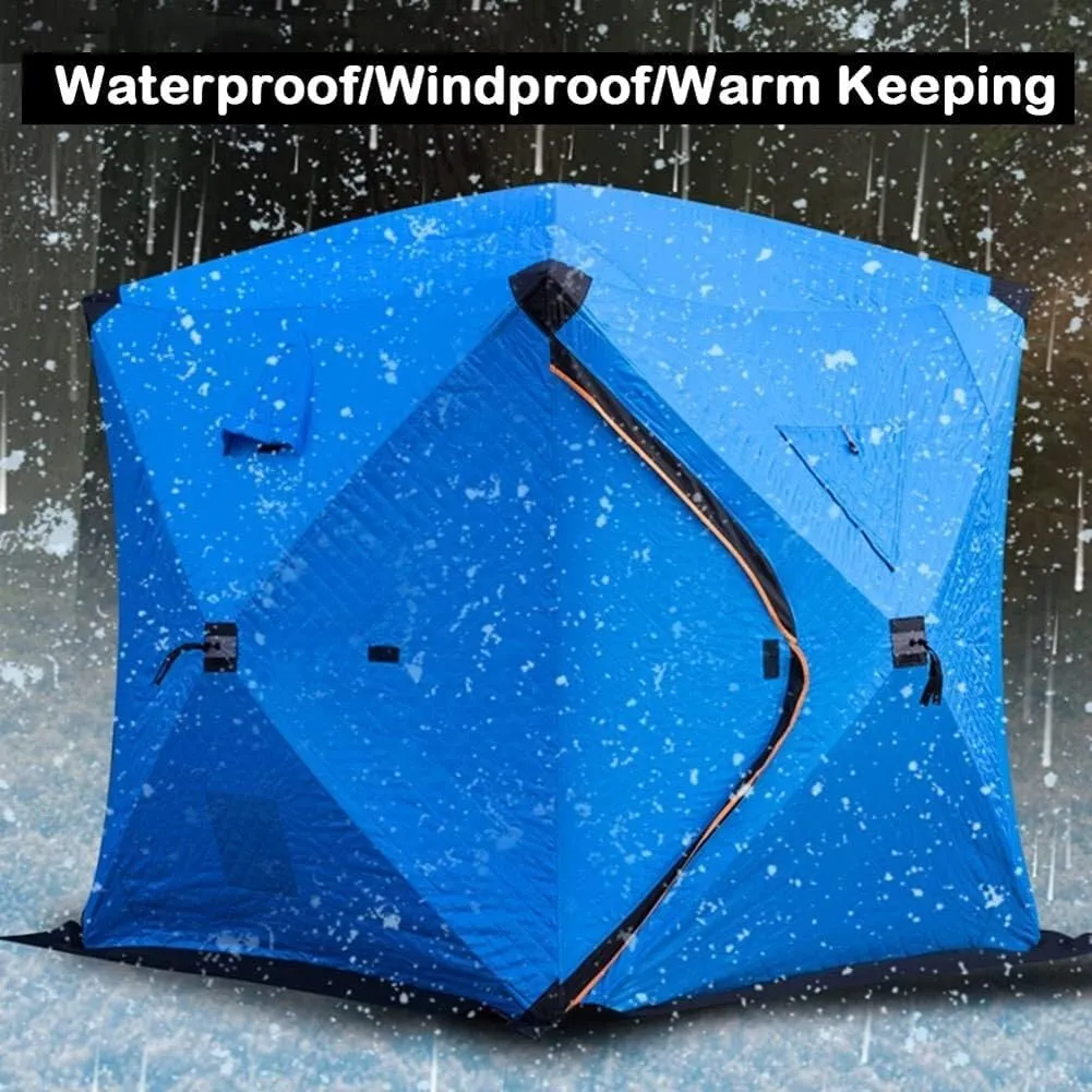 Portable Ice Fishing Shelter 3,4 People,Quick,Open Winter Camping Tent Waterproofs Windproof Outdoor Cotton Warm Ice Fishing Tent