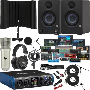 PreSonus Studio 24c 2x2 USB-C Audio/MIDI Interface with New Designed Eris E3.5 Studio Monitors and with Studio One Artist Software Pack & Isolation Recording Shield