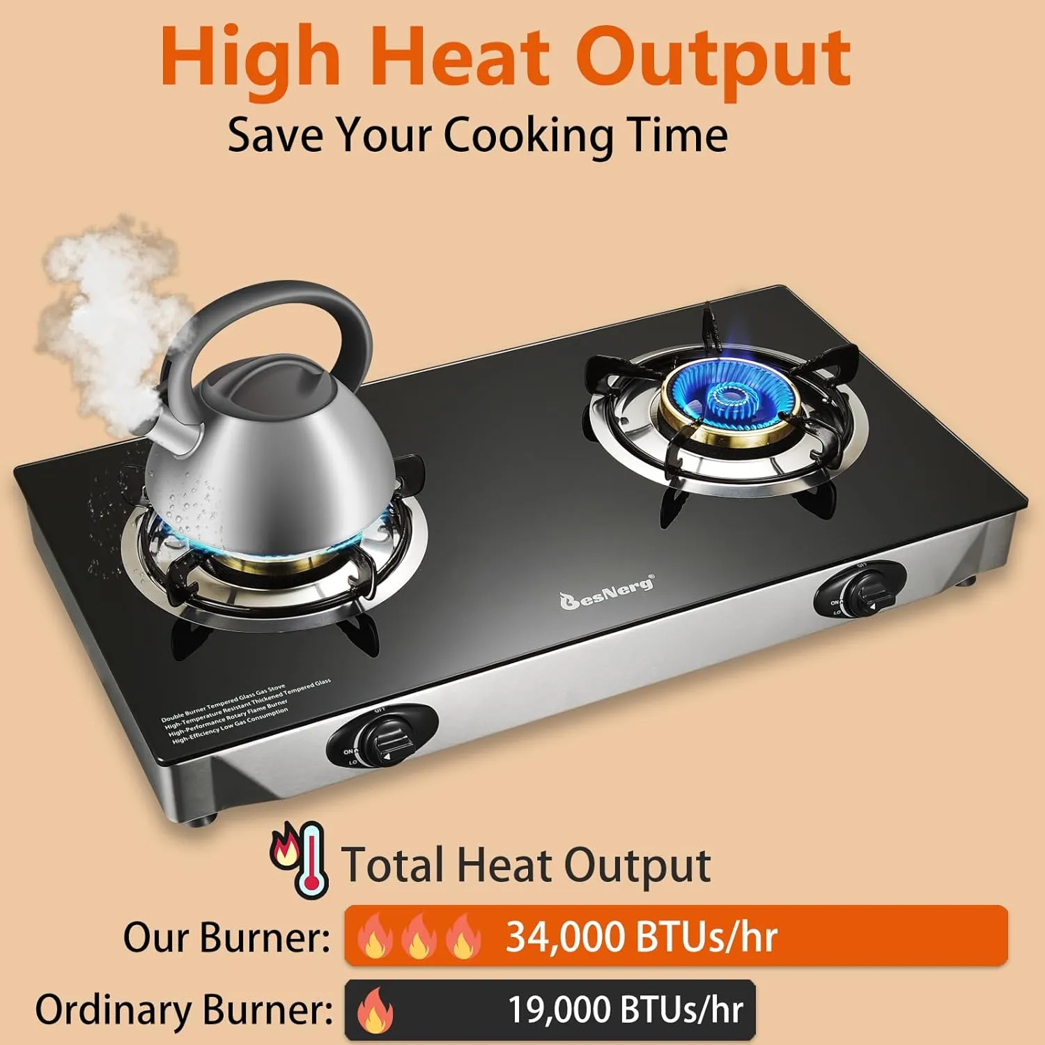 Propane Stove 2 Burner Gas Stove, 28800 BTU High-Efficiency Auto Ignition Tempered Glass LPG Cooktop with CSA Regulator and Hose – for Outdoor Camping, RV, and Emergency Cooking