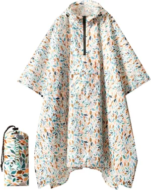 PTEROMY Hooded Rain Poncho for Adult with Pocket, Waterproof Lightweight Unisex Raincoat for Hiking Camping Emergency