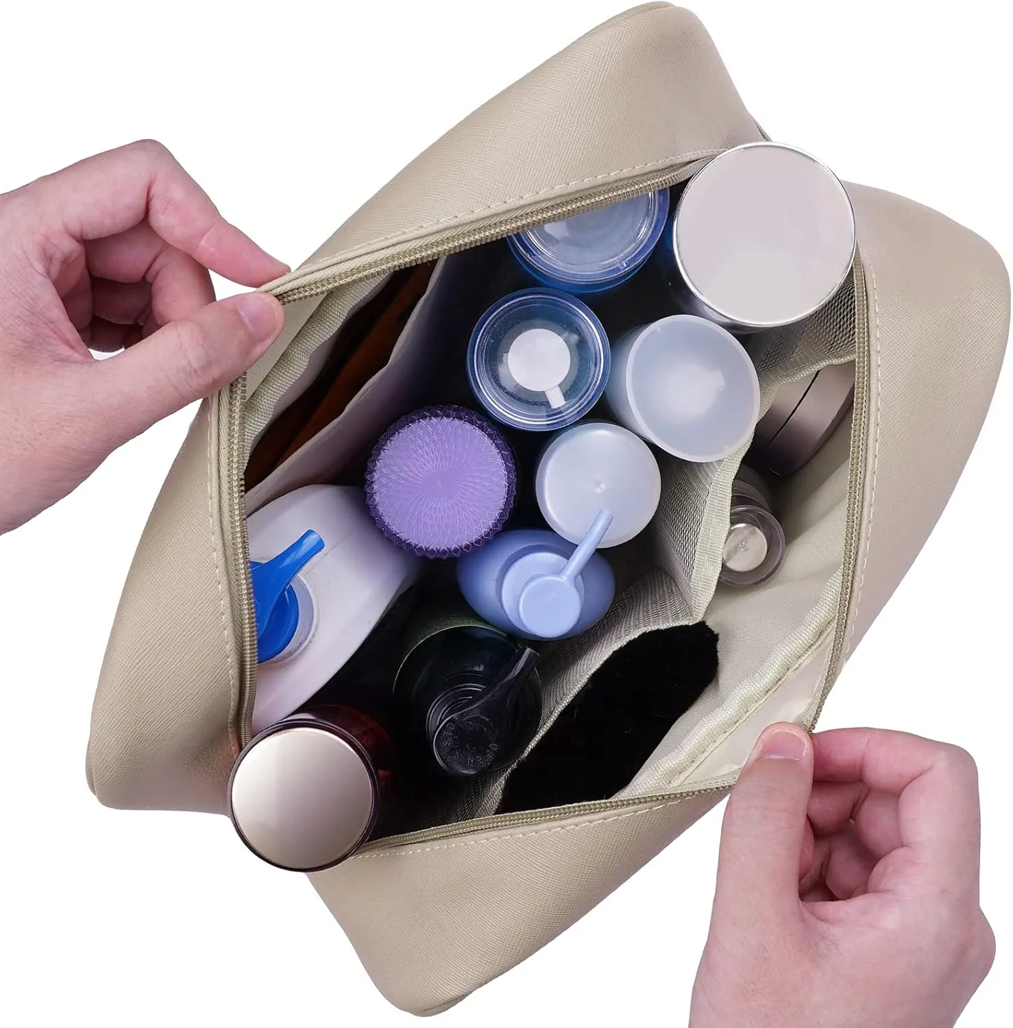 PU Leather Large Travel Toiletry Bag Women Toiletries Bag Skincare Bag Makeup Bag Organizer Make up bag Cosmetic Bag Medicine Bag for Girls (Large, Brown)