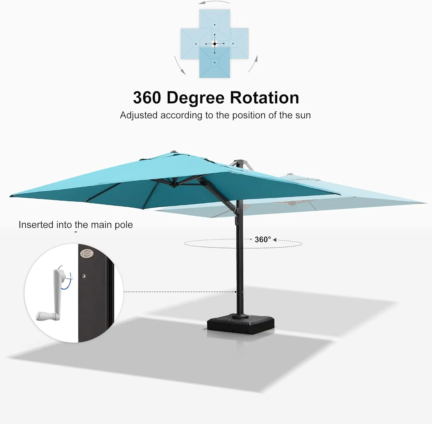 PURPLE LEAF 10' X 13' Rectangle Patio Umbrella Large Outdoor Aluminum Offset Umbrella with 360-degree Rotation Cantilever Umbrella for Garden Deck Backyard Pool, Turquiose Blue