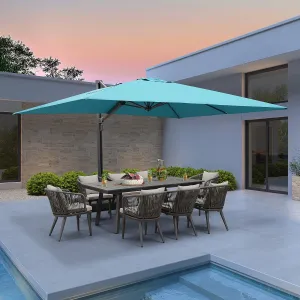 PURPLE LEAF 10' X 13' Rectangle Patio Umbrella Large Outdoor Aluminum Offset Umbrella with 360-degree Rotation Cantilever Umbrella for Garden Deck Backyard Pool, Turquiose Blue
