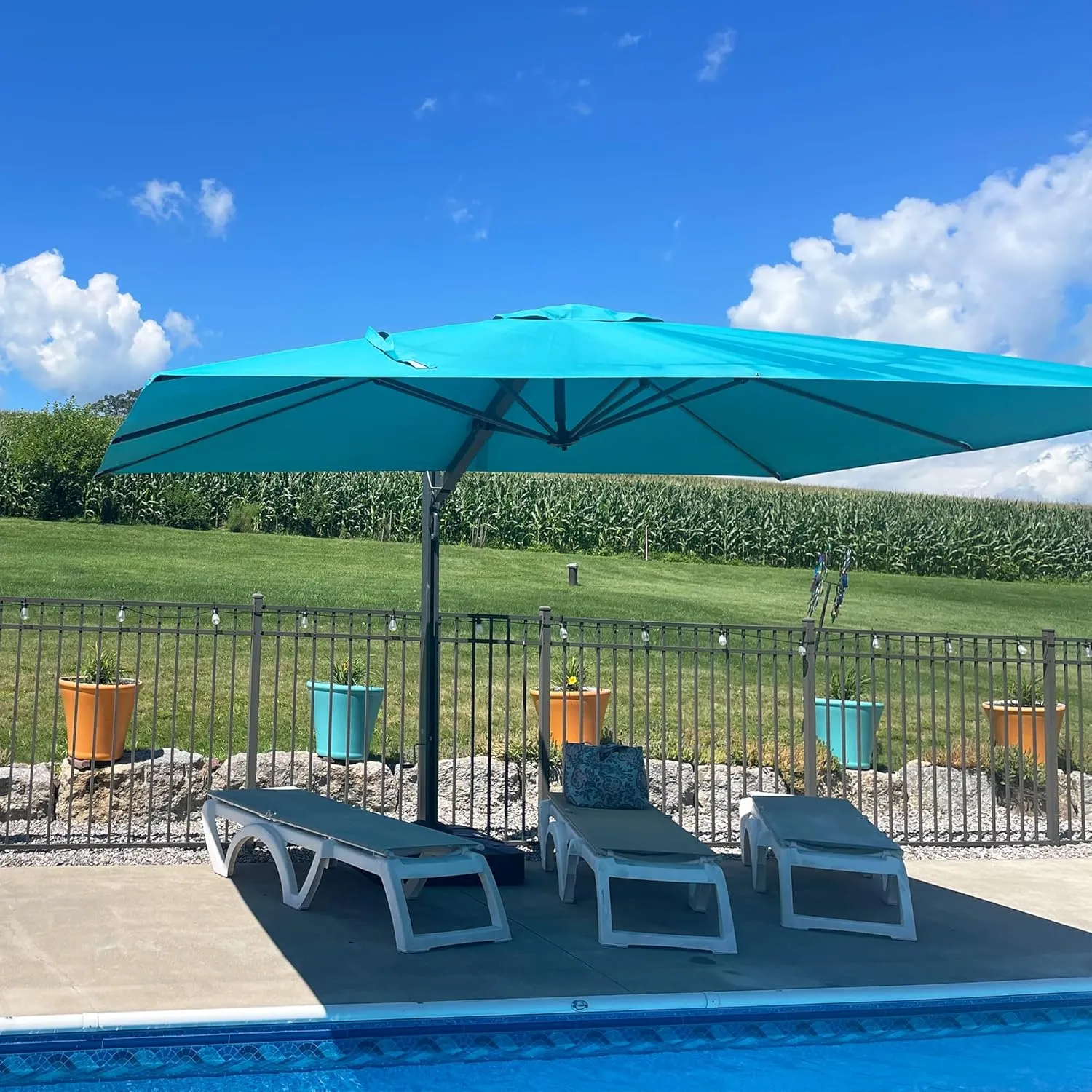 PURPLE LEAF 10' X 13' Rectangle Patio Umbrella Large Outdoor Aluminum Offset Umbrella with 360-degree Rotation Cantilever Umbrella for Garden Deck Backyard Pool, Turquiose Blue