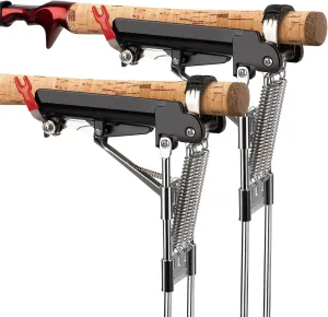 QualyQualy Fishing Rod Holders for Bank Fishing, High Sensitivity Spring Automatic Fishing Rod Holder, All Metal Heavy Duty Adjustable Fishing Pole Stand, Bank Fishing Rod Rack Stand-2Pack