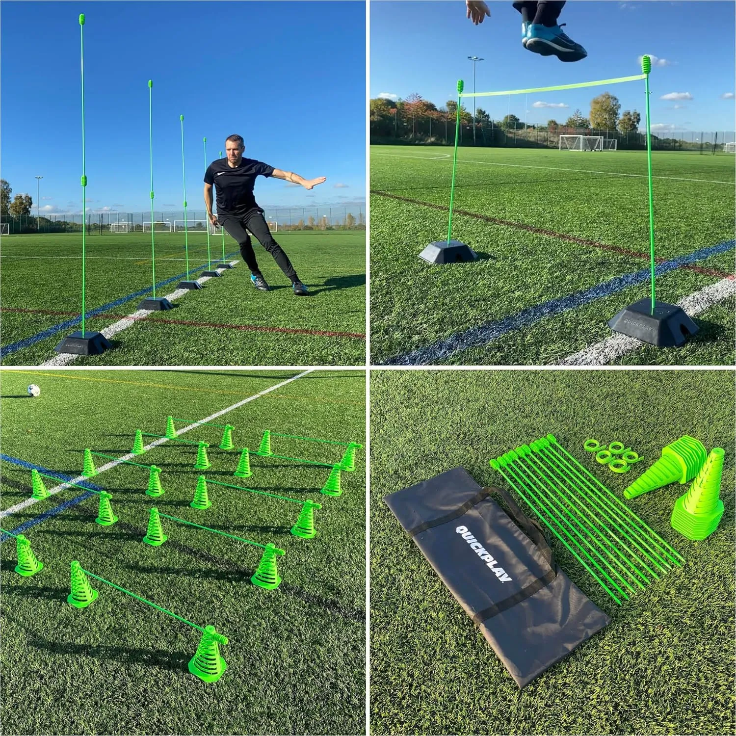 QUICKPLAY PRO Speed   Agility Set, Multi-Sport Training Agility Poles | Cones | Speed Hurdles | Soccer Tennis | Crowd Barrier