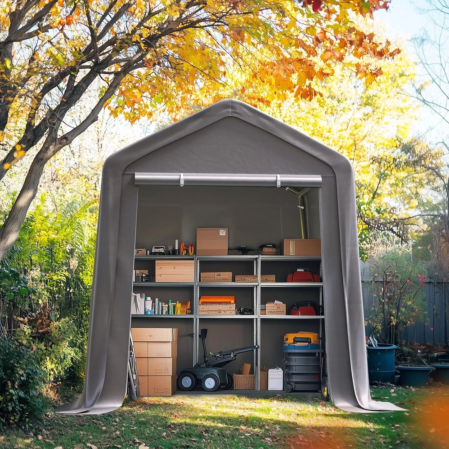 Quictent 6x8FT Carport Shelter with Roll-Up Mesh Windows & Reinforced Frame, Portable Garage Canopy for Motorcycle Storage, Outdoor Equipment, Patio Furniture Cover - Silver Gray