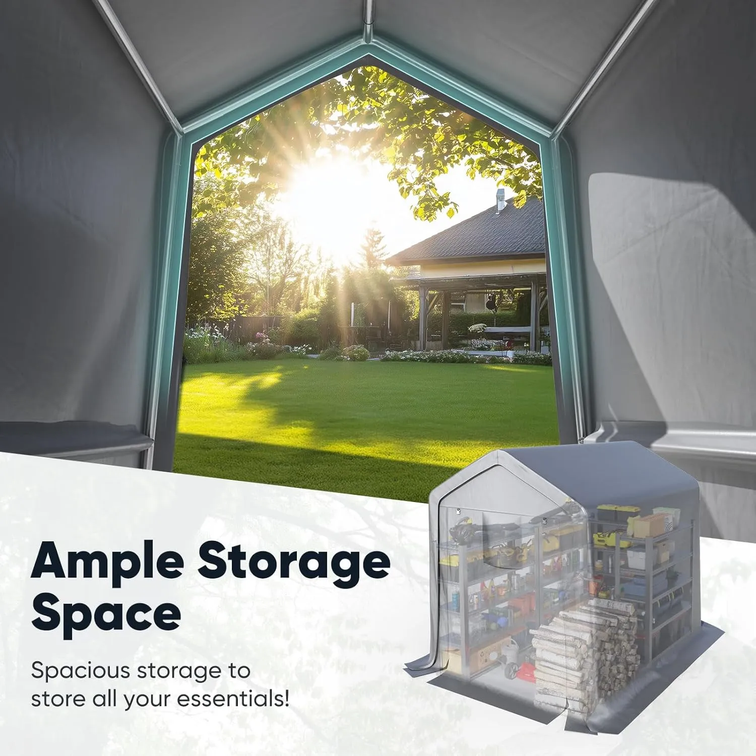Quictent 6x8FT Carport Shelter with Roll-Up Mesh Windows & Reinforced Frame, Portable Garage Canopy for Motorcycle Storage, Outdoor Equipment, Patio Furniture Cover - Silver Gray