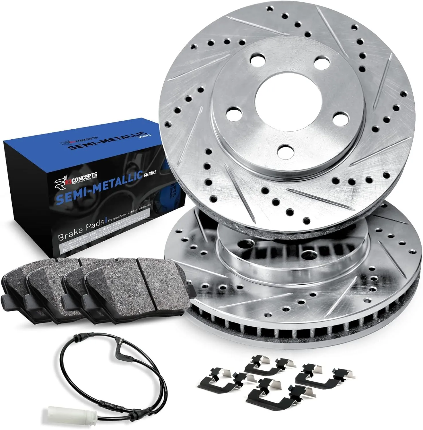 R1 Concepts Rear Brakes and Rotors| Hardware Included| Rear Semi Met Brake Pads and Rotors Kit| Fits 2010-2016 Porsche Panamera