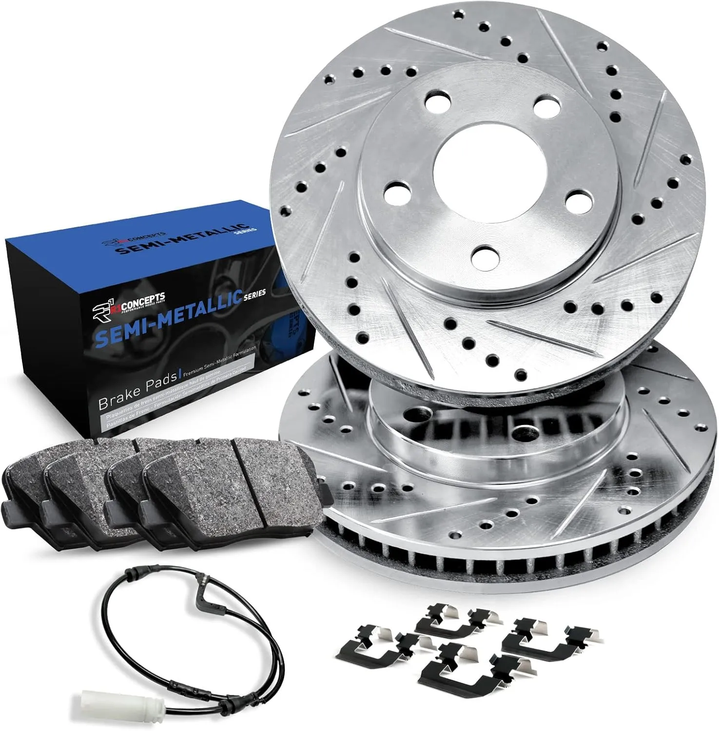 R1 Concepts Rear Brakes and Rotors| Hardware Included| Rear Semi Met Brake Pads and Rotors Kit| Fits 2010-2016 Porsche Panamera