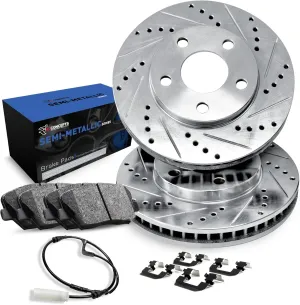 R1 Concepts Rear Brakes and Rotors| Hardware Included| Rear Semi Met Brake Pads and Rotors Kit| Fits 2010-2016 Porsche Panamera