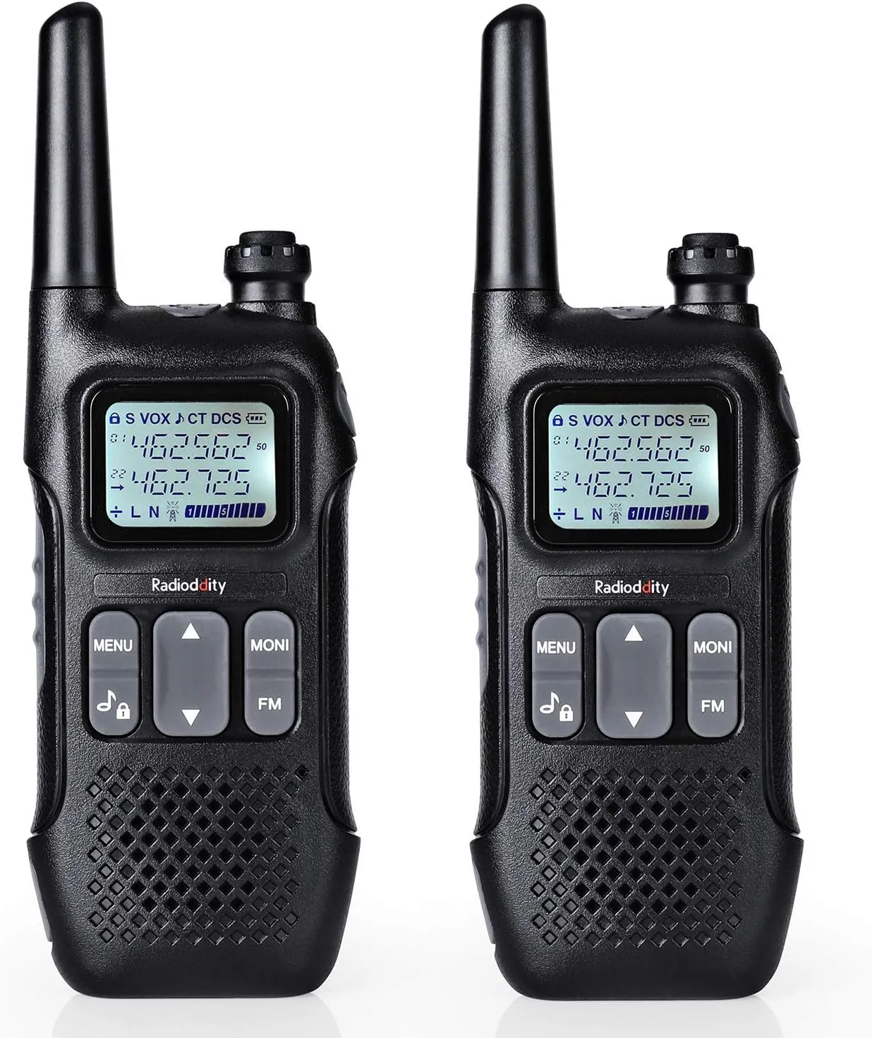 Radioddity FS-T1 FRS Two-Way Radio Long Range License-Free Walkie Talkies NOAA, 22 Channels 154 Privacy Codes with Earpiece, USB Charging, 2 Pack