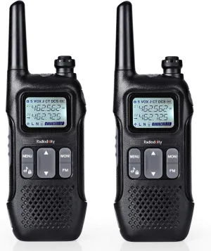 Radioddity FS-T1 FRS Two-Way Radio Long Range License-Free Walkie Talkies NOAA, 22 Channels 154 Privacy Codes with Earpiece, USB Charging, 2 Pack