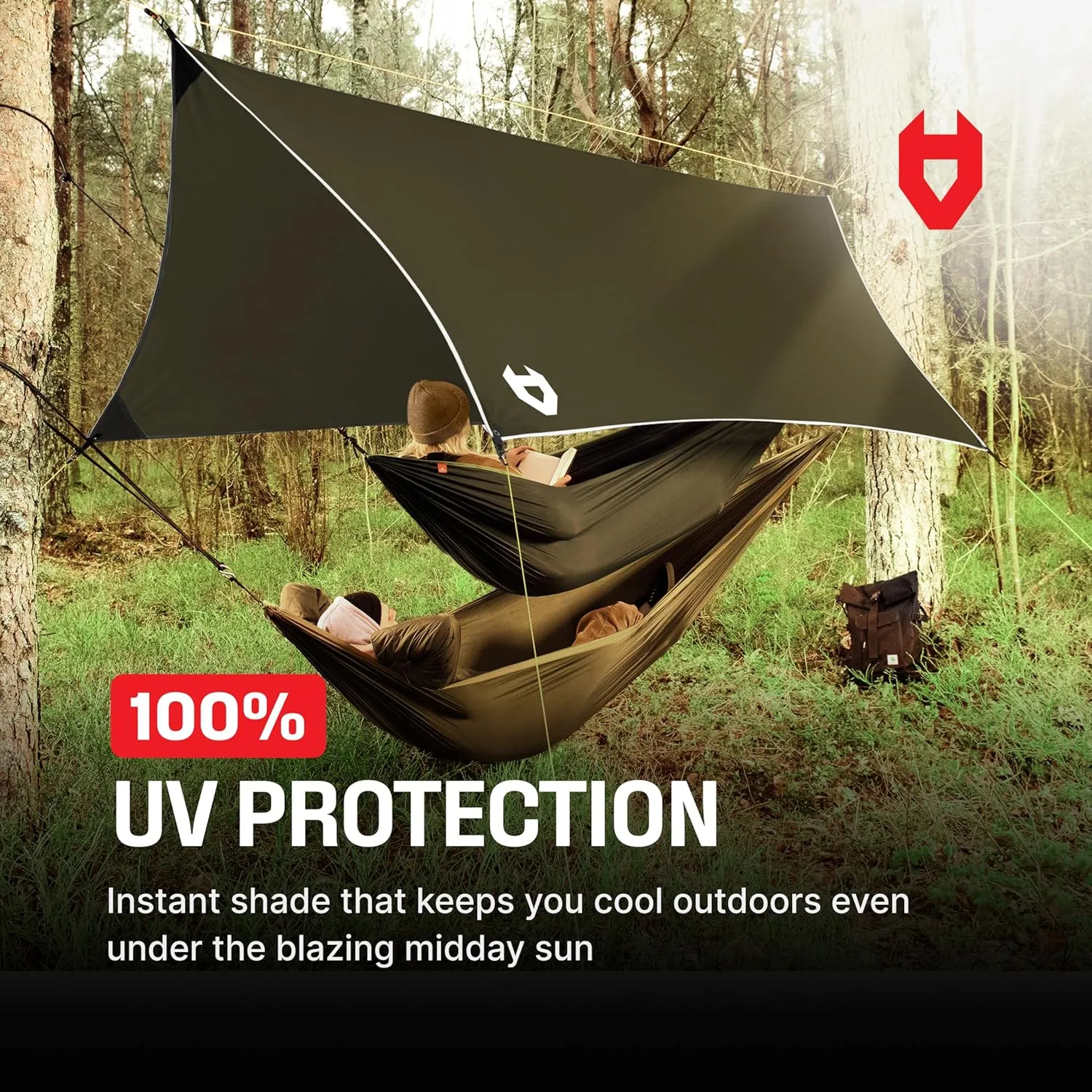 Rain Fly 12x10 Lightweight Survival Camping Tarp; 100% Waterproof; Makes a Great Backpacking Tarp or Hammock Shelter; Comes in Multiple Colors, Survival Bracelet Included; OD-Green
