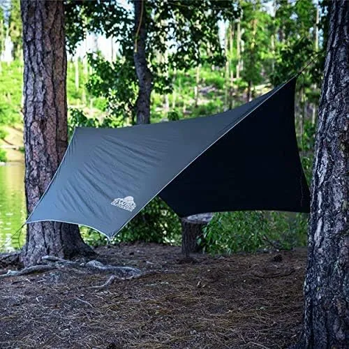 Rain Fly Tarp | Waterproof Tent Camping Shelter Canopy | Lightweight Easy Setup for Hammock, Backpacking or Camp Gear | Premium Quality 12 x 9 ft | Gray