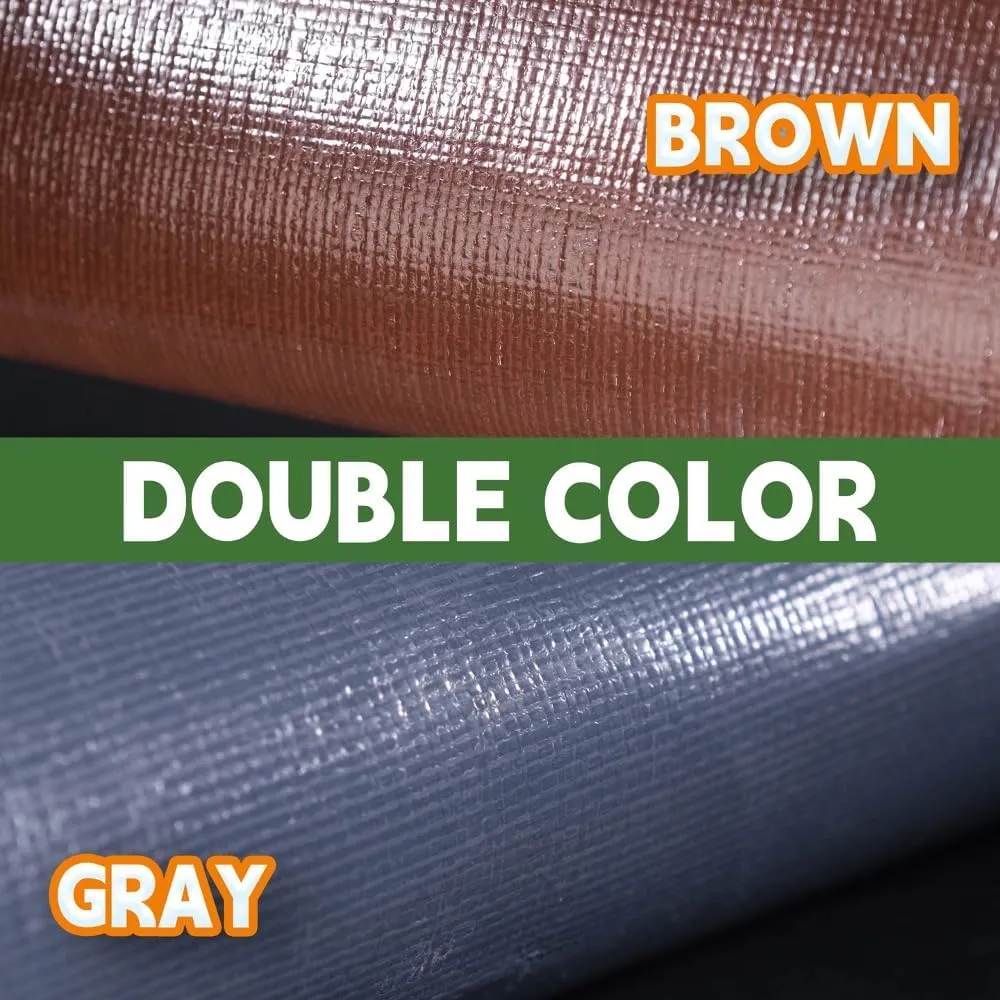 RAINDEWAY 6x8 Feet (2 Pack) Super Heavy Duty Poly Tarp - 18 Mil, UV Resistant, Weatherproof, Multipurpose Waterproof Tarp with Grommets and Reinforced Edges, Brown/Gray