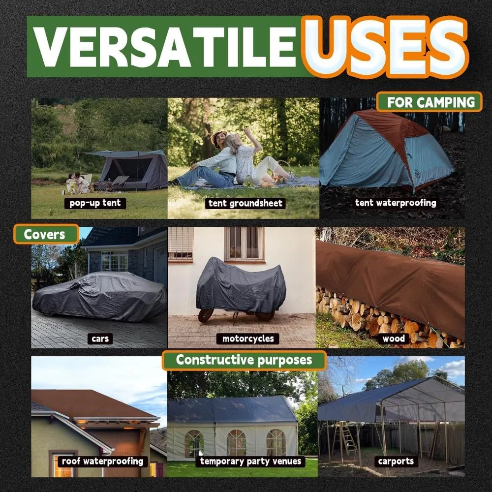 RAINDEWAY 6x8 Feet (2 Pack) Super Heavy Duty Poly Tarp - 18 Mil, UV Resistant, Weatherproof, Multipurpose Waterproof Tarp with Grommets and Reinforced Edges, Brown/Gray