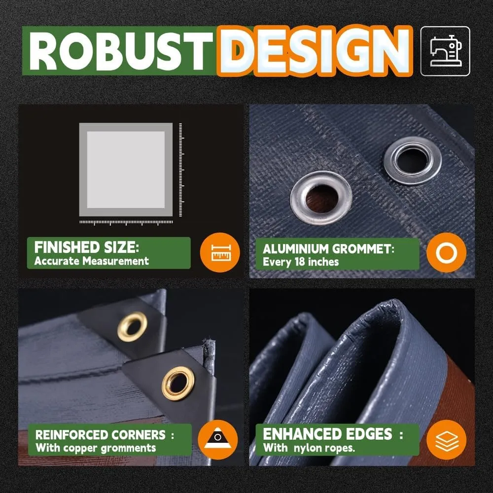 RAINDEWAY 6x8 Feet (2 Pack) Super Heavy Duty Poly Tarp - 18 Mil, UV Resistant, Weatherproof, Multipurpose Waterproof Tarp with Grommets and Reinforced Edges, Brown/Gray