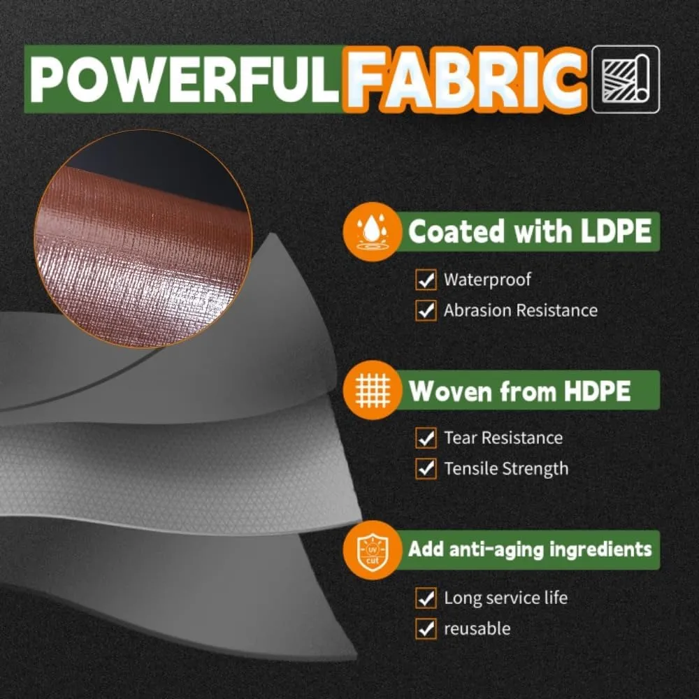 RAINDEWAY 6x8 Feet (2 Pack) Super Heavy Duty Poly Tarp - 18 Mil, UV Resistant, Weatherproof, Multipurpose Waterproof Tarp with Grommets and Reinforced Edges, Brown/Gray
