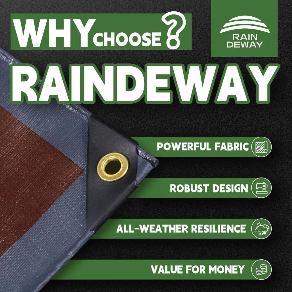RAINDEWAY 6x8 Feet (2 Pack) Super Heavy Duty Poly Tarp - 18 Mil, UV Resistant, Weatherproof, Multipurpose Waterproof Tarp with Grommets and Reinforced Edges, Brown/Gray