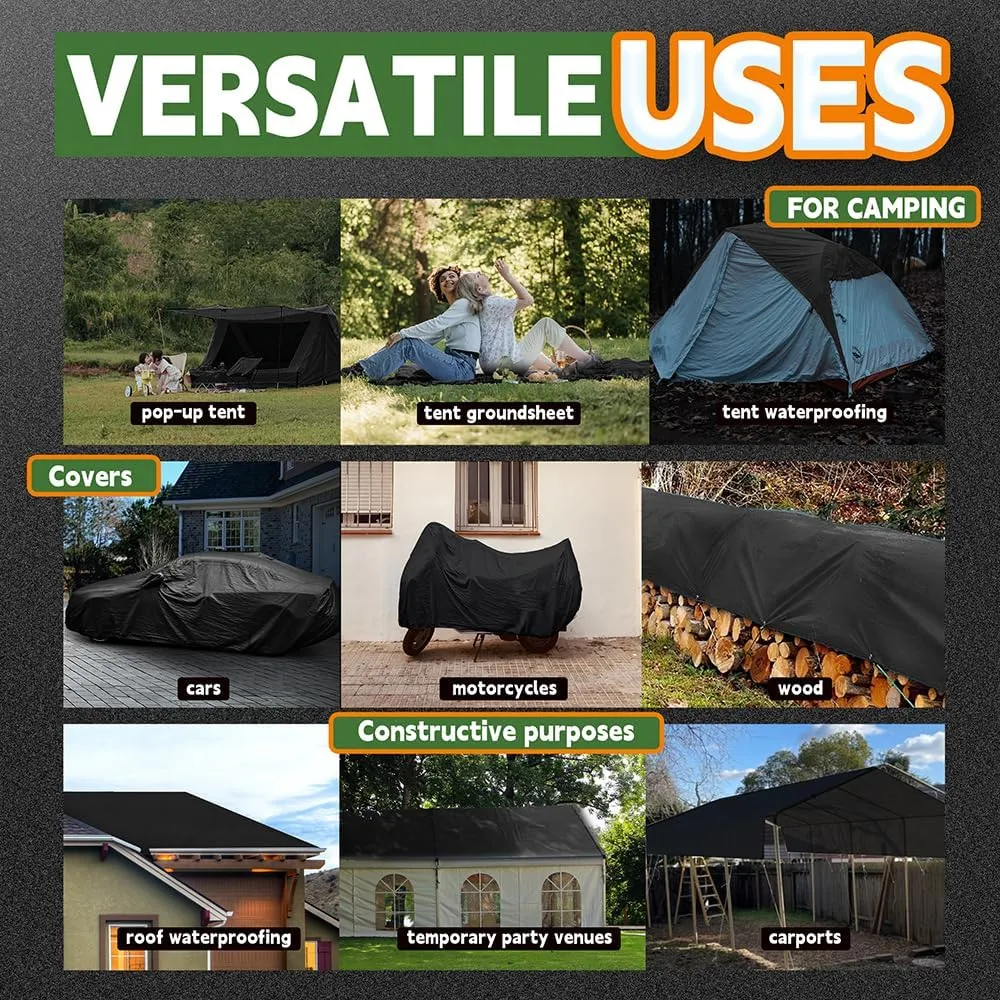 RAINDEWAY Large Tarp 30x50, 8 Mil Thick, Black Tarps Heavy Duty Waterproof, UV Resistant, Cover with Metal Grommets and Reinforced Edges, Finished Size