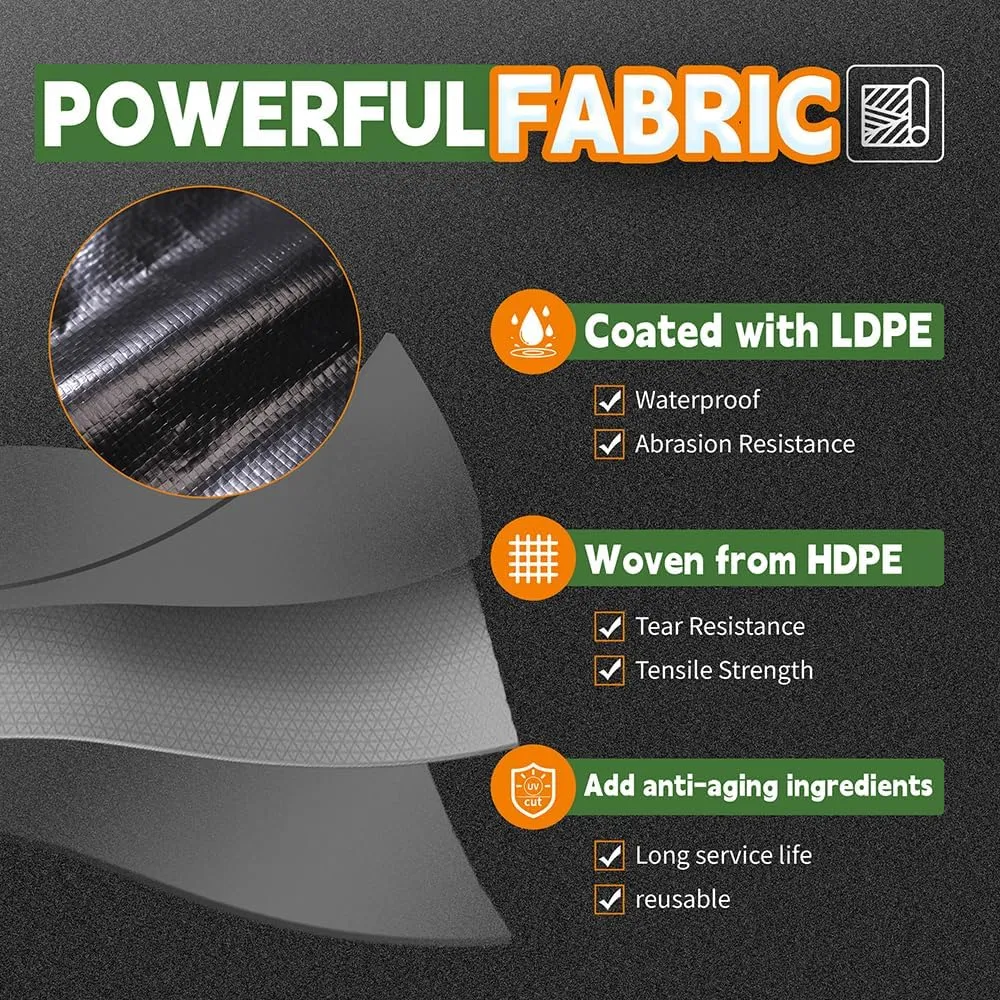 RAINDEWAY Large Tarp 30x50, 8 Mil Thick, Black Tarps Heavy Duty Waterproof, UV Resistant, Cover with Metal Grommets and Reinforced Edges, Finished Size