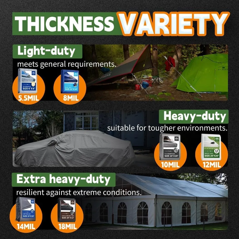 RAINDEWAY Tarps Heavy Duty Waterproof 4x5 Feet -14 Mils Super Heavy Duty Tarp with Metal Rings and Reinforced Corners and Edges, UV Resistant, Multipurpose Poly Tarp,Blue/Gray tarp