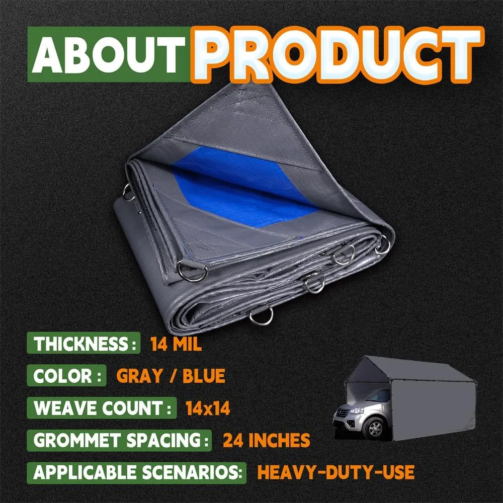 RAINDEWAY Tarps Heavy Duty Waterproof 4x5 Feet -14 Mils Super Heavy Duty Tarp with Metal Rings and Reinforced Corners and Edges, UV Resistant, Multipurpose Poly Tarp,Blue/Gray tarp