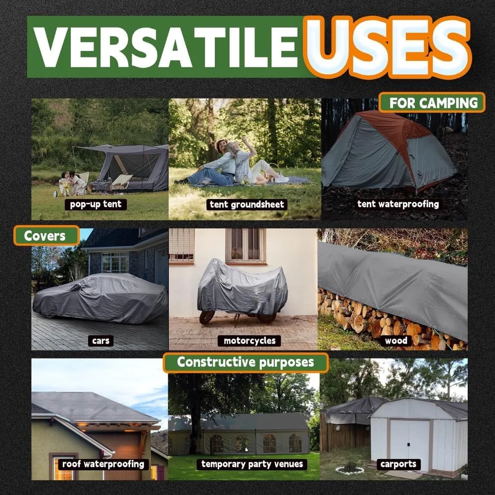 RAINDEWAY Tarps Heavy Duty Waterproof 4x5 Feet -14 Mils Super Heavy Duty Tarp with Metal Rings and Reinforced Corners and Edges, UV Resistant, Multipurpose Poly Tarp,Blue/Gray tarp