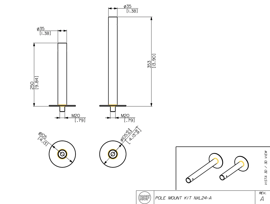 RCF PM-KIT NXL 24 POLE MOUNT KIT For Stacking NXL 24-A on SUB 8004 (or M20 pole)