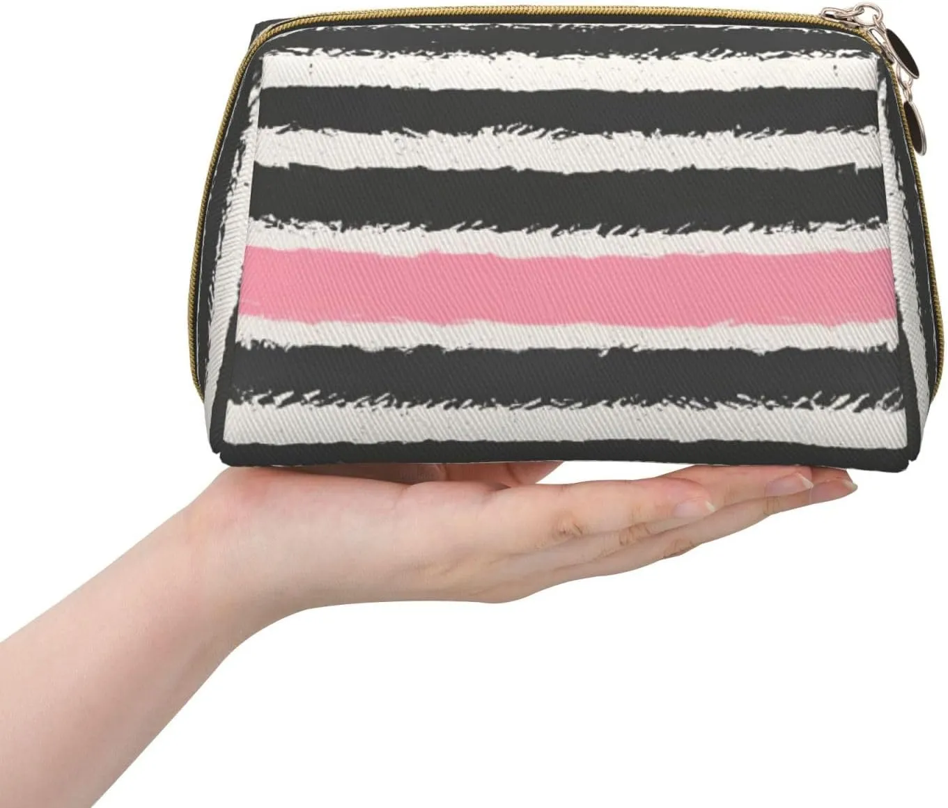 Red & Gray Stripes Toiletry Pouch, Travel-Friendly Makeup Organizer For Makeup Brushes, Lipsticks