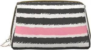 Red & Gray Stripes Toiletry Pouch, Travel-Friendly Makeup Organizer For Makeup Brushes, Lipsticks