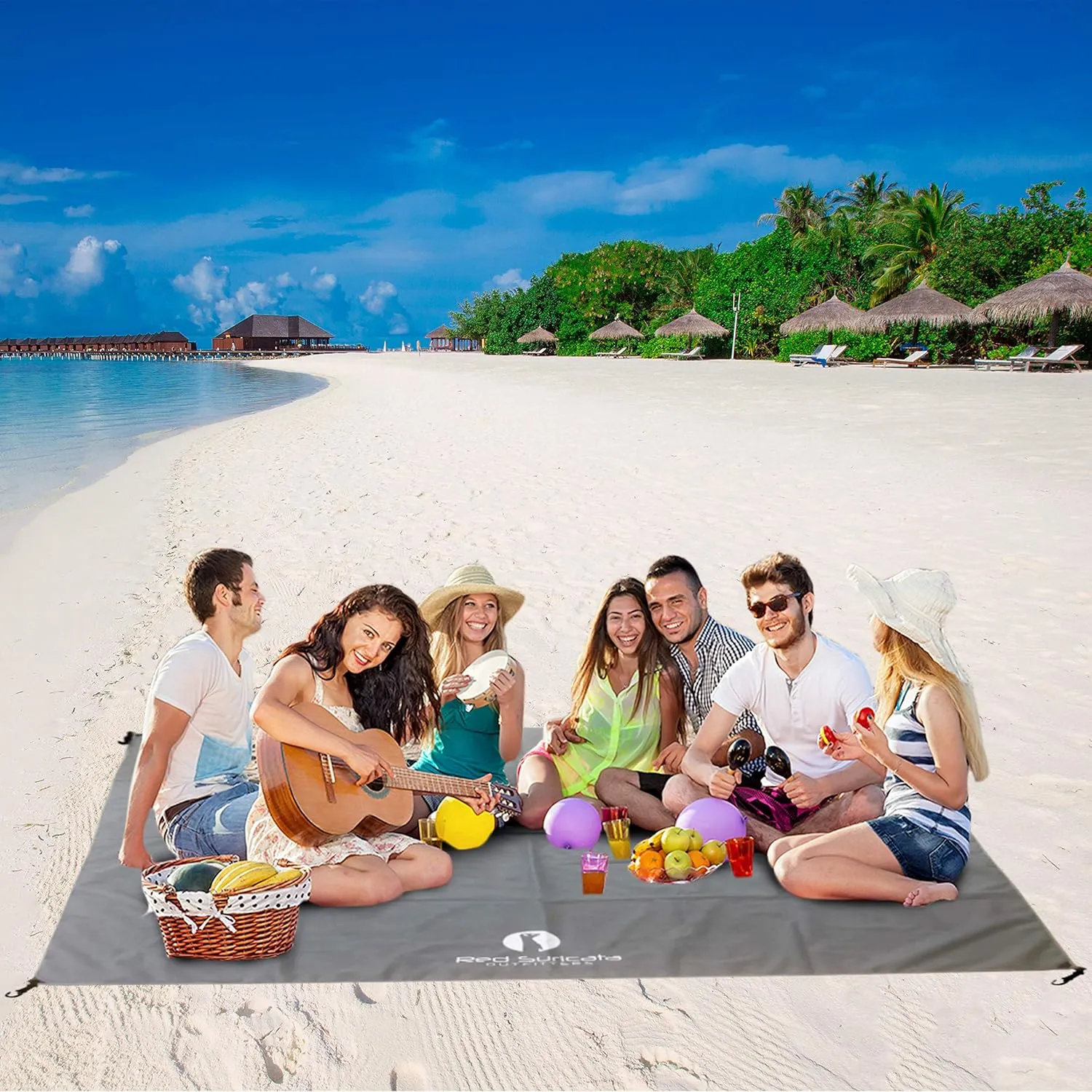 Red Suricata Sand Free Beach Mat – Sand Proof Beach Blanket, Sandless, Waterproof – fits and Matches Beach Canopy - for Outdoor, Beach, Picnics, Camping, RVing (Large, Grey)