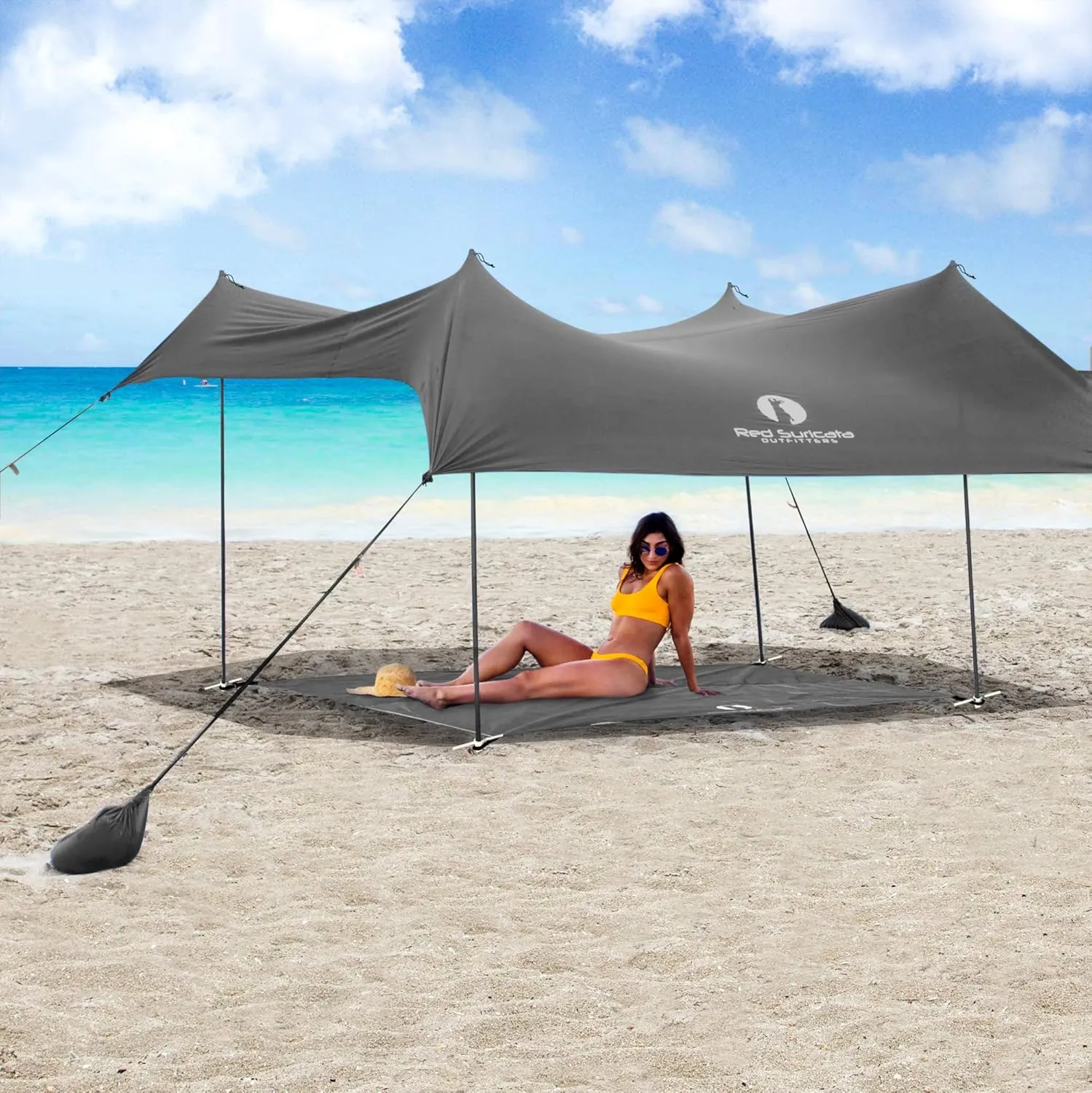 Red Suricata Sand Free Beach Mat – Sand Proof Beach Blanket, Sandless, Waterproof – fits and Matches Beach Canopy - for Outdoor, Beach, Picnics, Camping, RVing (Large, Grey)