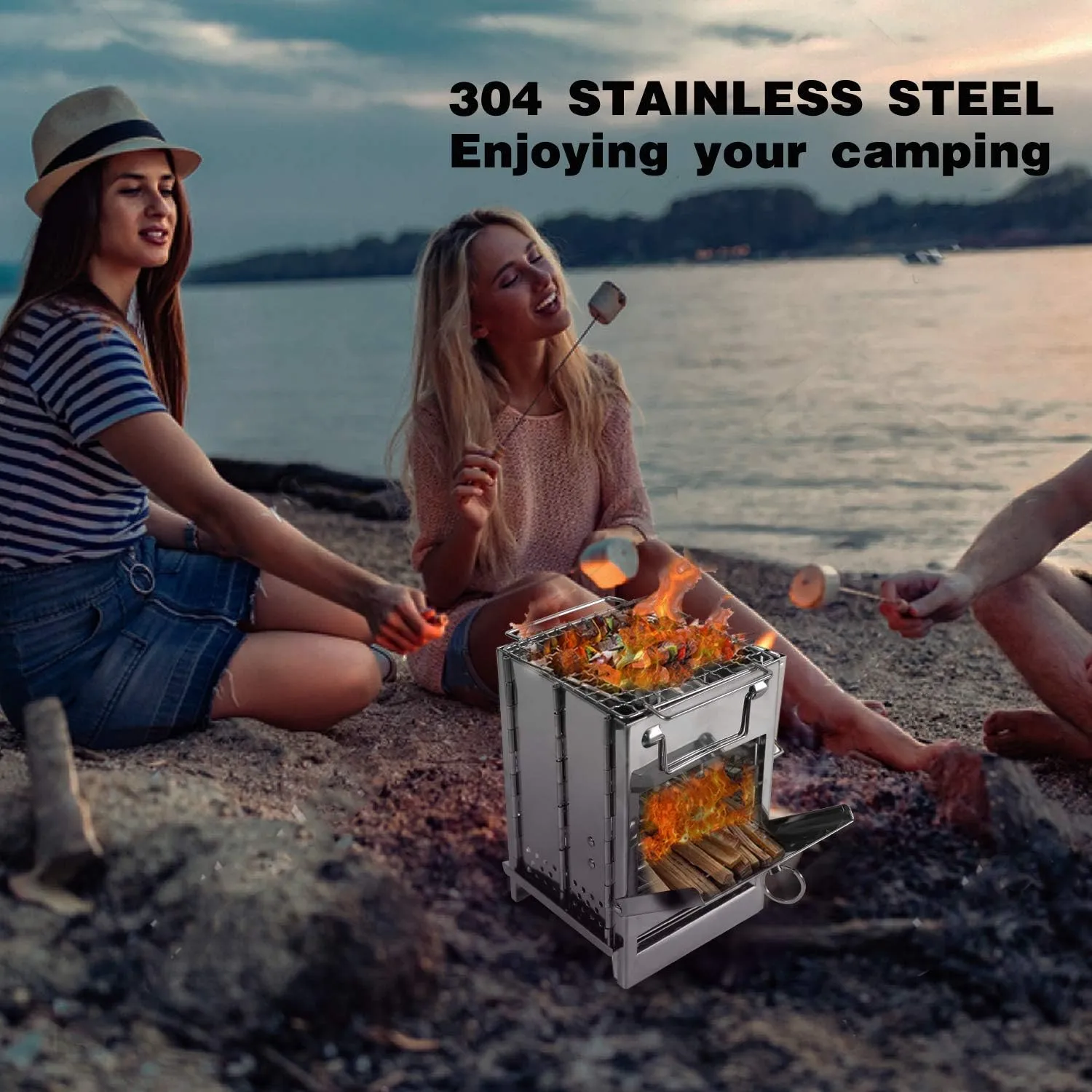 REDCAMP Wood Burning Folding Camp Stove Stainless Steel Grid, Portable Collapsible Backpacking Stove Survival Rocket Stove for Hiking Outdoor Tent Camping Picnic BBQ, Samll