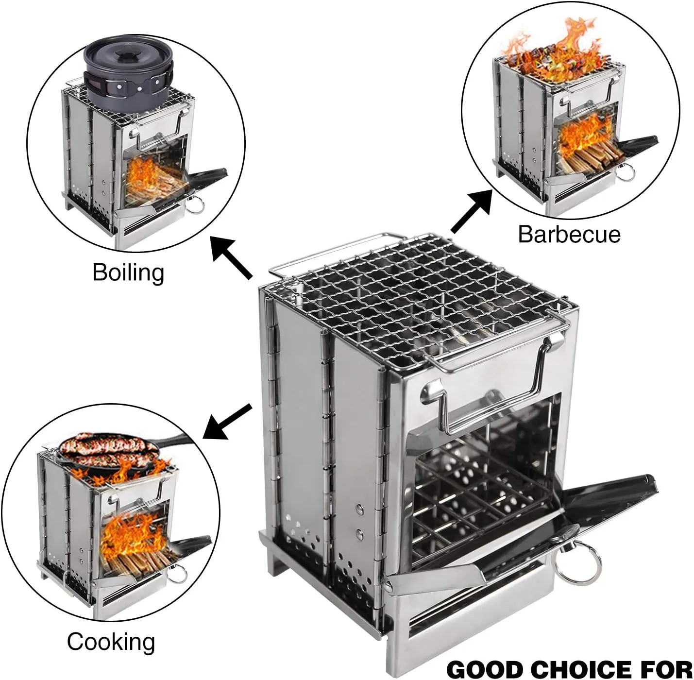 REDCAMP Wood Burning Folding Camp Stove Stainless Steel Grid, Portable Collapsible Backpacking Stove Survival Rocket Stove for Hiking Outdoor Tent Camping Picnic BBQ, Samll