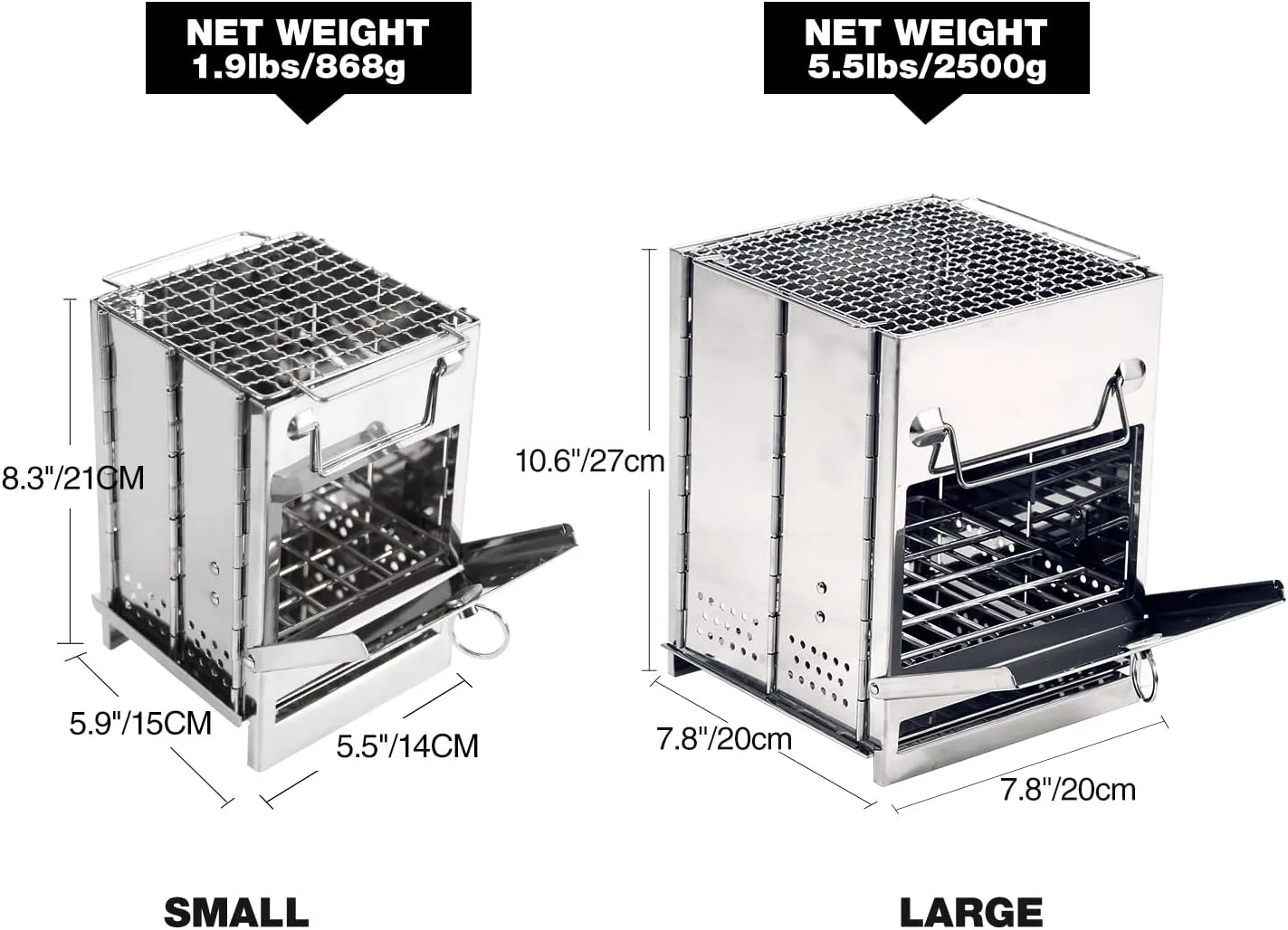 REDCAMP Wood Burning Folding Camp Stove Stainless Steel Grid, Portable Collapsible Backpacking Stove Survival Rocket Stove for Hiking Outdoor Tent Camping Picnic BBQ, Samll