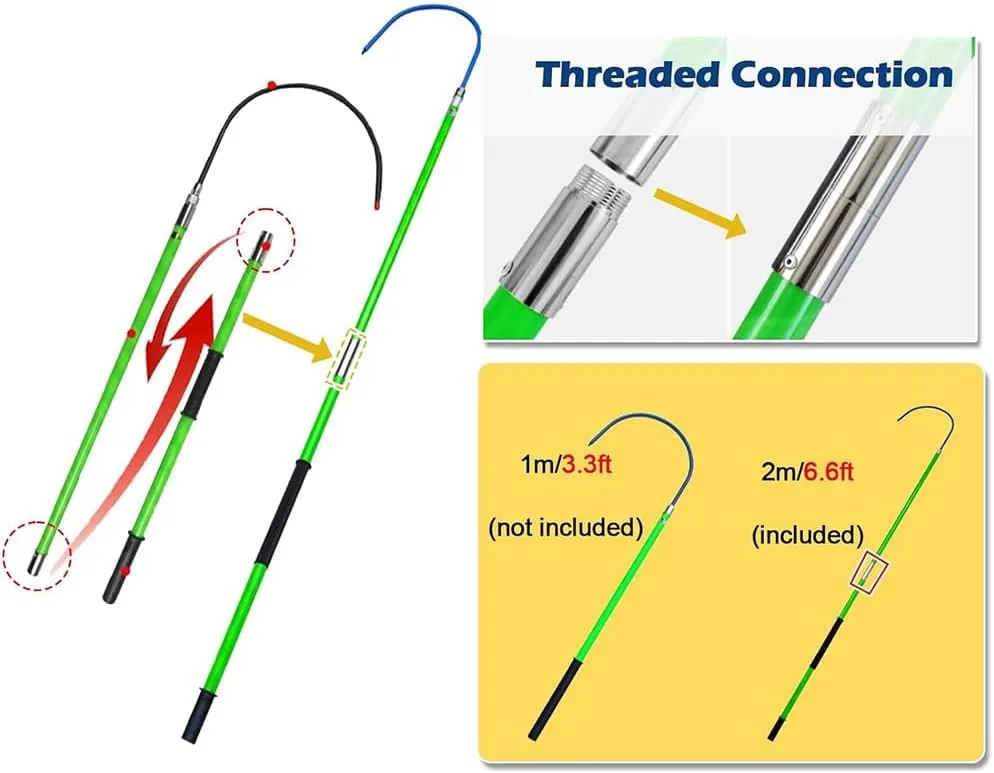 Rescue Hook, Fire Electrician Specialized Equipment for Electric Shock Rescue, Anti Electric Insulated Pole with Anti Slip Handle,Green,2m/6.6ft