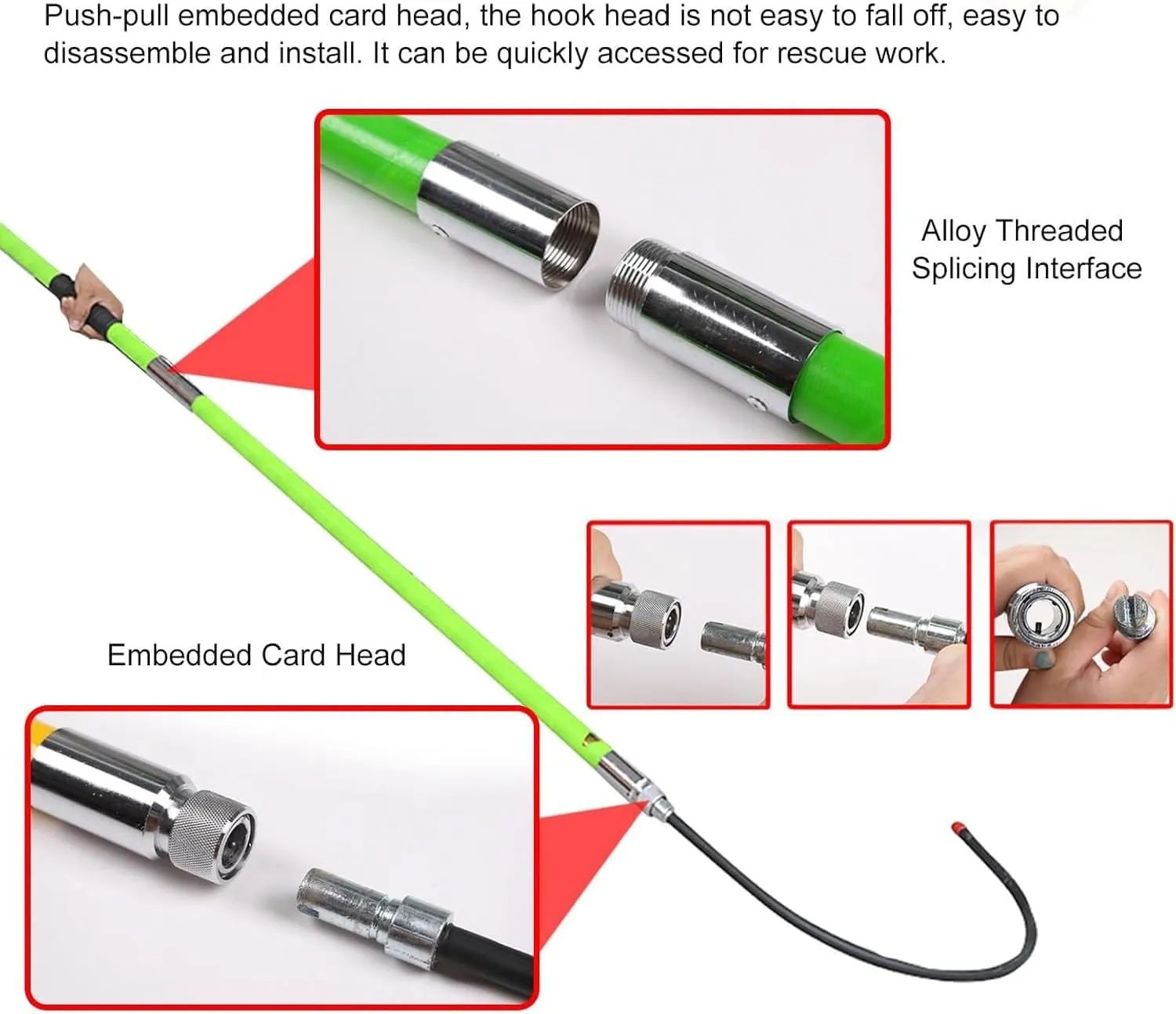 Rescue Hook, Fire Electrician Specialized Equipment for Electric Shock Rescue, Anti Electric Insulated Pole with Anti Slip Handle,Green,2m/6.6ft