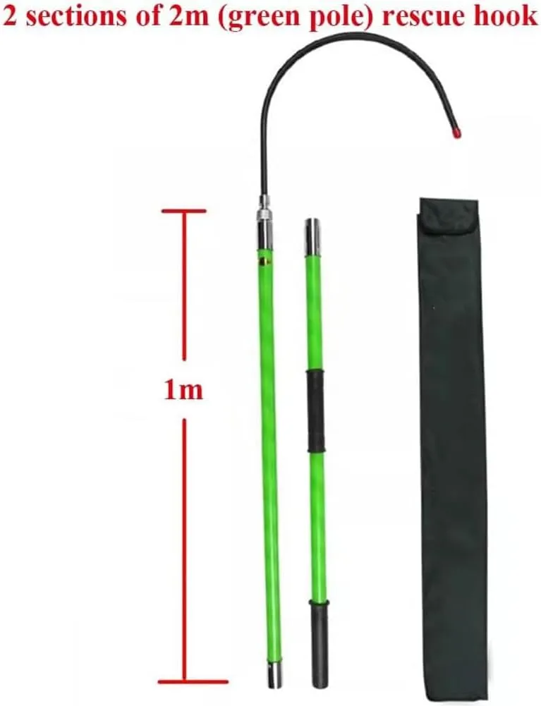 Rescue Hook, Fire Electrician Specialized Equipment for Electric Shock Rescue, Anti Electric Insulated Pole with Anti Slip Handle,Green,2m/6.6ft