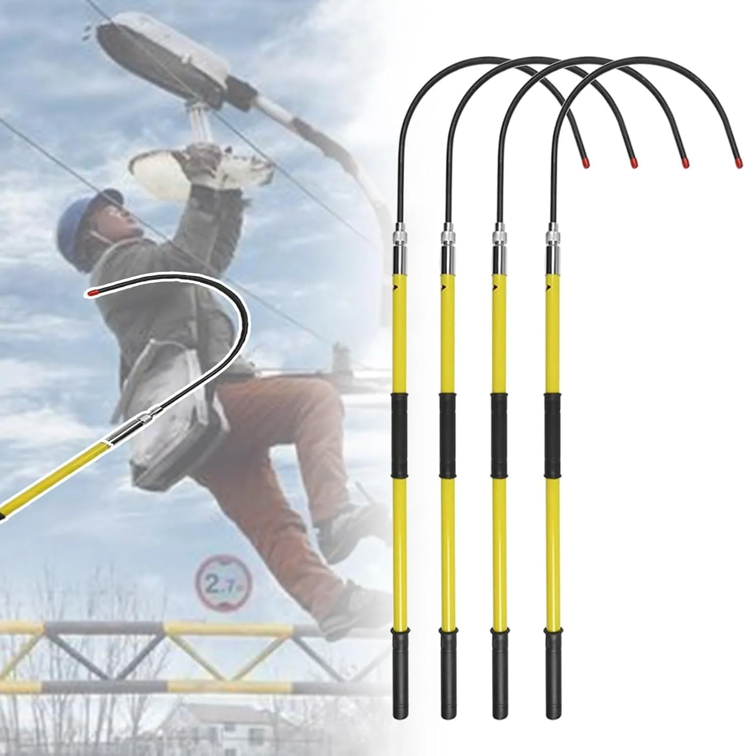 Rescue Hook, High Voltage Insulated Rescue Hook, Lightweight Anti Electric Shock Pole for New Energy Vehicle Repairs, 10KV 35KV 110KV 220KV(Yellow 4pack,3.3ft/1m-10kv)