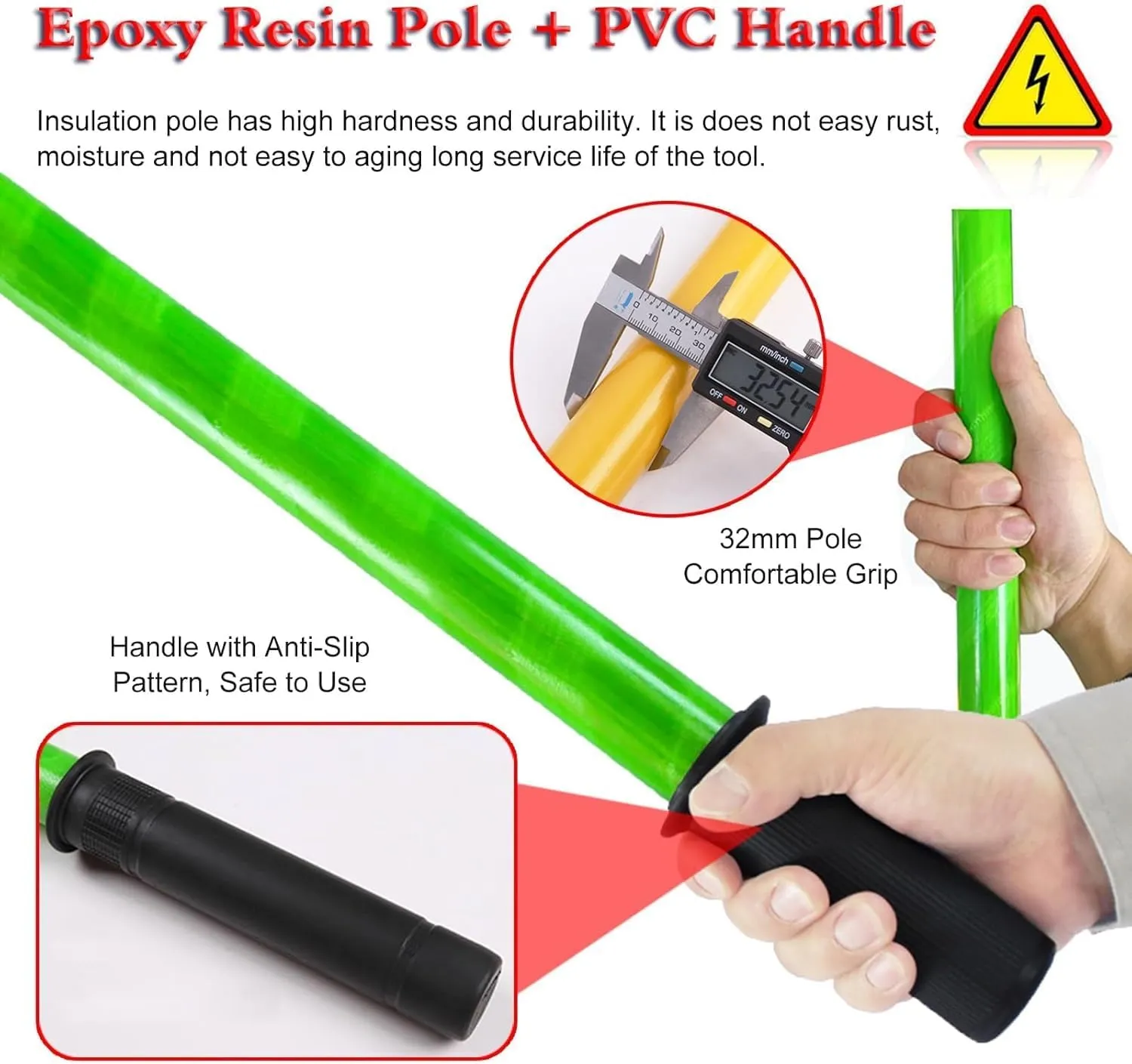 Rescue Hook, High Voltage Insulated Rescue Hook, Lightweight Anti Electric Shock Pole for New Energy Vehicle Repairs, 10KV 35KV 110KV 220KV(Yellow 4pack,3.3ft/1m-10kv)