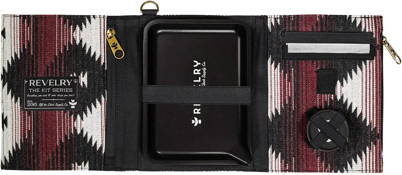 Revelry Supply Carrying Case All-in-one Kit, Lockable with 2 Pockets, Tray and Spice Grinder (Maroon Pattern)