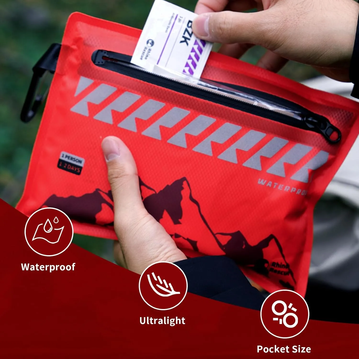 RHINO RESCUE Small First Aid Kit Ultralight Waterproof Medical Kit for Hiking, Backpacking, Cycling, Travel, Vehicles, HSA/FSA Eligible
